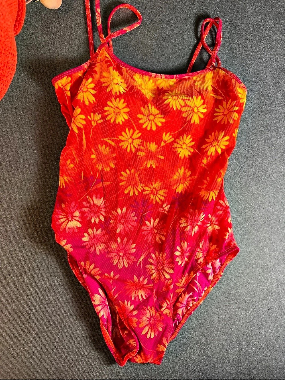 Vila Floral One-Piece Swimsuit Red Orange Size Large Like New